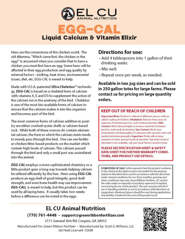 Egg-Cal : Liquid Vitamin for Hens Having Difficulty Laying Eggs (1 Gallon)